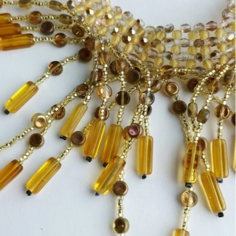 Vintage CZECH Amber glass  cascade choker necklace